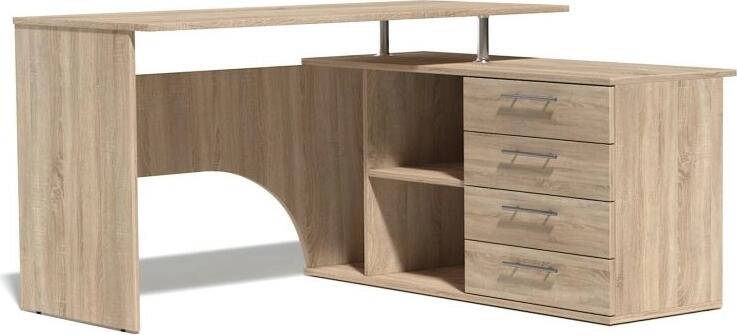 Fabrik Home Nr.1 L-Shaped Corner Computer Desk, Sonoma Oak, 1400x1200mm, Laminated PAL 18mm, 4 Drawers and Open Shelves, RASTEX Connection System