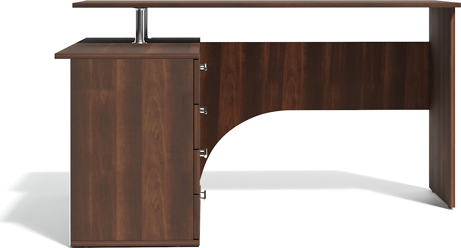 Угловой компьютерный стол Fabrik Home Nr.1, ламинированный ДСП, 1400x1200x750мм, 4 ящика и открытые полки, Темный орех