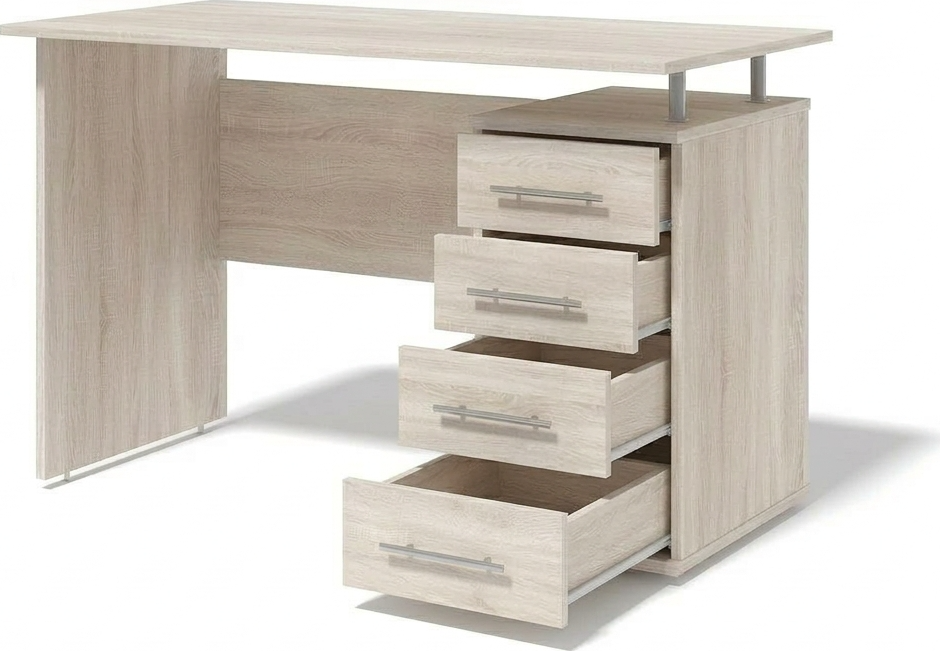 Письменный стол Fabrik Home №3, Дуб Сонома, 1200x600x750 мм, Современный дизайн со встроенным шкафом и 4 выдвижными ящиками справа