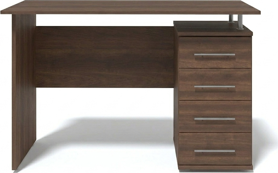Masă de birou Fabrik Home Nr.3, Nuc inchis, 1200x600x750mm, Design Modern cu 4 Sertare pe Dreapta și Nișă de Depozitare