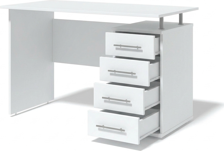 Fabrik Home Nr.3 Office Desk, White Ash, 1200x600x750 mm, 4 Right-Side Drawers with Built-in Cabinet and Niche, Modern Design