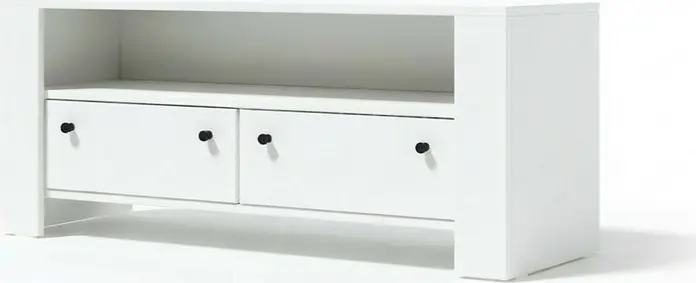 ТВ-тумба Fabrik Home Belfort, Белый ясень, Ламинированный ДСП, 120.5x42.5x50 см, 2 выдвижных ящика и 1 открытая полка, Минималистичная мебель