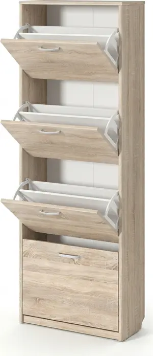 Dulap pentru încălțăminte Fabrik Home 600mm Stejar sonoma, 4 uși rabatabile, Organizator compact pentru hol, 1680x260x600mm