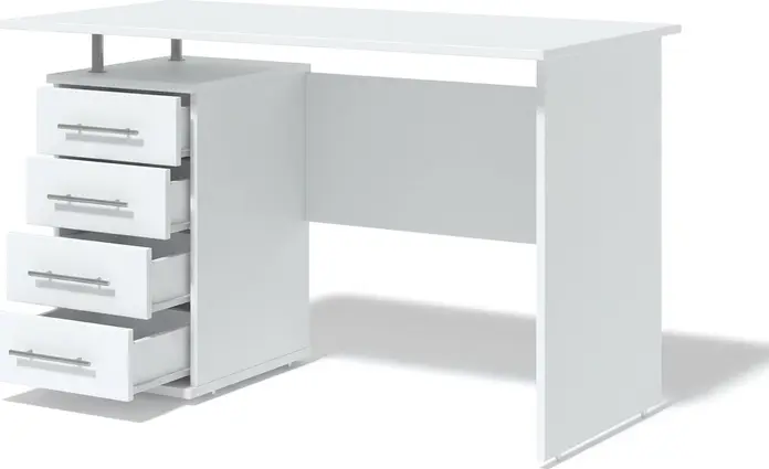 Письменный стол Fabrik Home No.3, Белый ясень, 1200x600x750мм, со встроенным шкафом и 4 ящиками слева, современный лаконичный дизайн