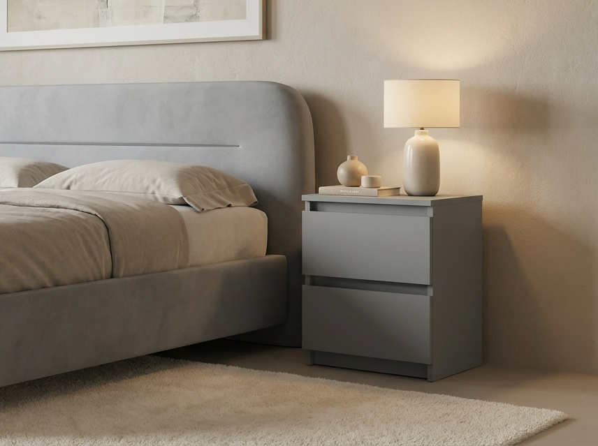 Fabrik Home Havana Nightstand, Grey, 2 Drawers with Metal Slides, Dense Laminated Chipboard, 405x550x335mm, Minimalist Bedroom Furniture