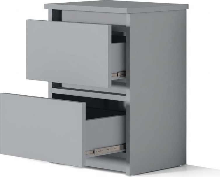 Fabrik Home Havana Nightstand, Grey, 2 Drawers with Metal Slides, Dense Laminated Chipboard, 405x550x335mm, Minimalist Bedroom Furniture