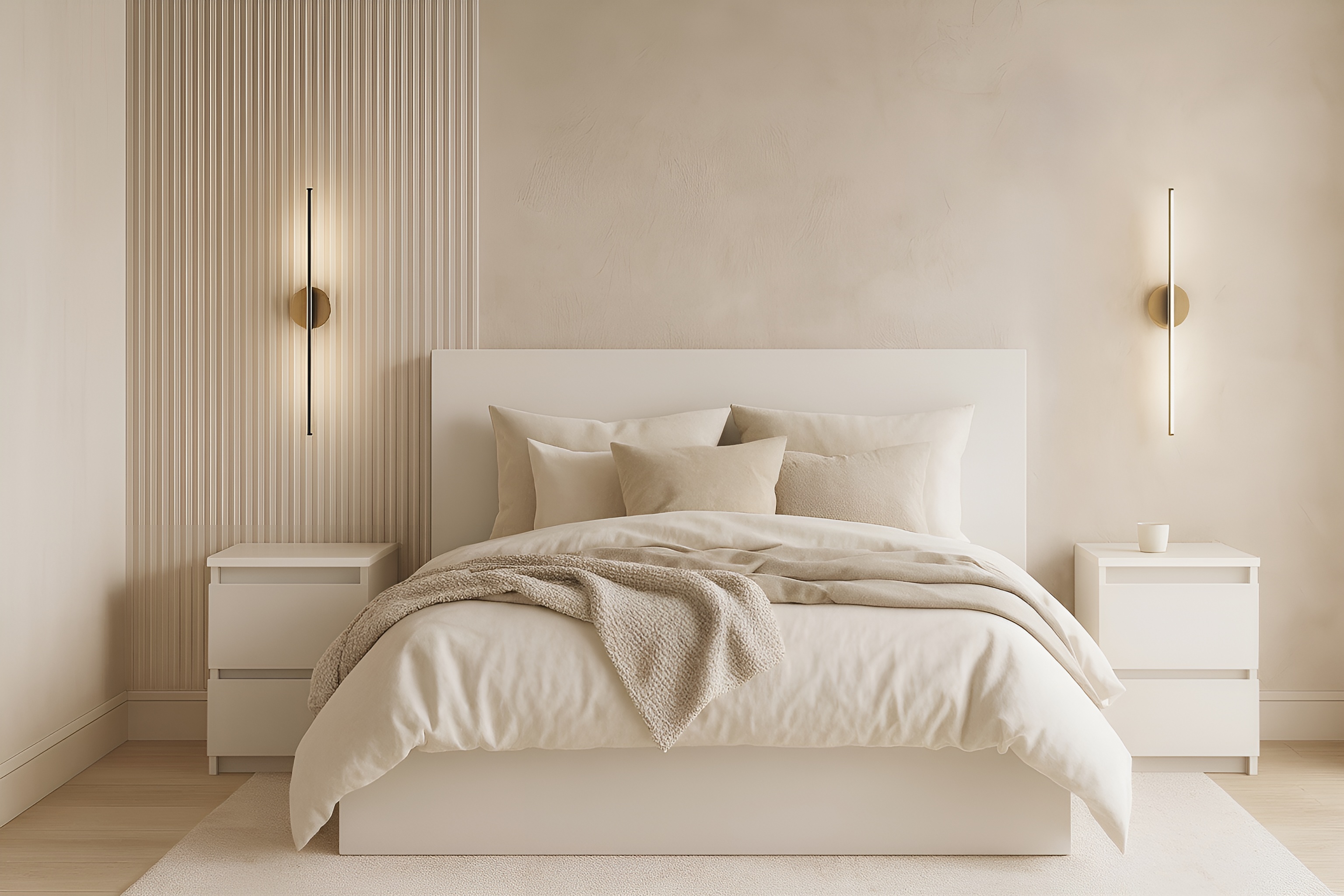 Двуспальная кровать Fabrik Home Linia Uno, ширина 1600 мм, цвет белый ясень, минималистичная платформа с изголовьем и кромкой ABS, без матраса