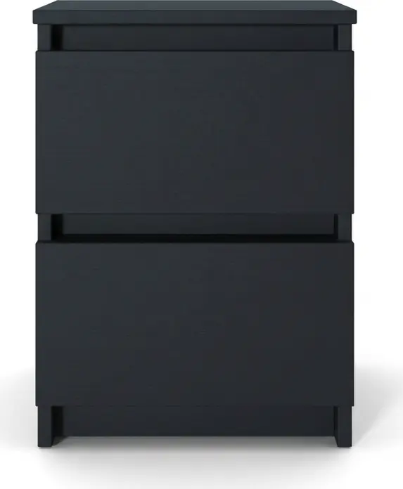 Fabrik Home Havana Nightstand, Black Ash Laminated Particle Board, 2 Drawers with Metal Slides, 405x550x335 mm, Minimalist Bedroom Furniture