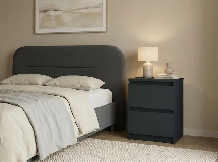 Fabrik Home Havana Nightstand, Black Ash Laminated Particle Board, 2 Drawers with Metal Slides, 405x550x335 mm, Minimalist Bedroom Furniture