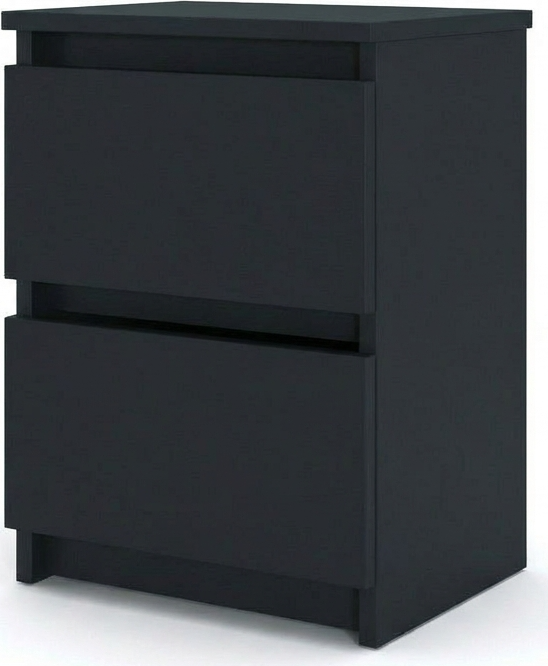 Fabrik Home Havana Nightstand, Black Ash Laminated Particle Board, 2 Drawers with Metal Slides, 405x550x335 mm, Minimalist Bedroom Furniture