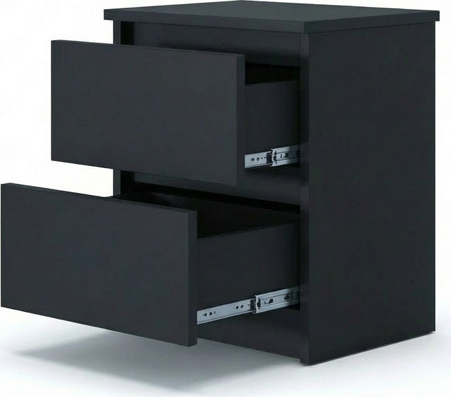 Fabrik Home Havana Nightstand, Black Ash Laminated Particle Board, 2 Drawers with Metal Slides, 405x550x335 mm, Minimalist Bedroom Furniture