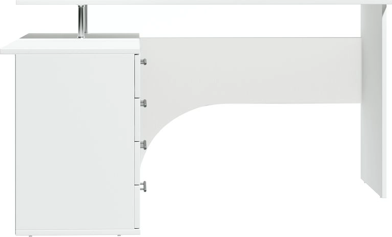 Masă de birou colț L-shaped Fabrik Home Nr.1, Frasin alb, 1400x1200mm, PAL laminat, 4 sertare și rafturi deschise, sistem de conectare RASTEX