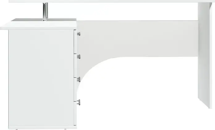 Masă de birou colț L-shaped Fabrik Home Nr.1, Frasin alb, 1400x1200mm, PAL laminat, 4 sertare și rafturi deschise, sistem de conectare RASTEX