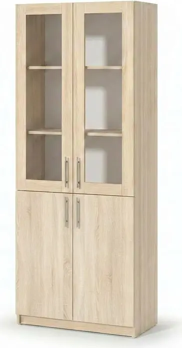 Fabrik Home Office Line No.2 Office Cabinet, Sonoma Oak, 80x200x40 cm, Laminated Chipboard PAL 18mm, Glass and Solid Doors, RASTEX System