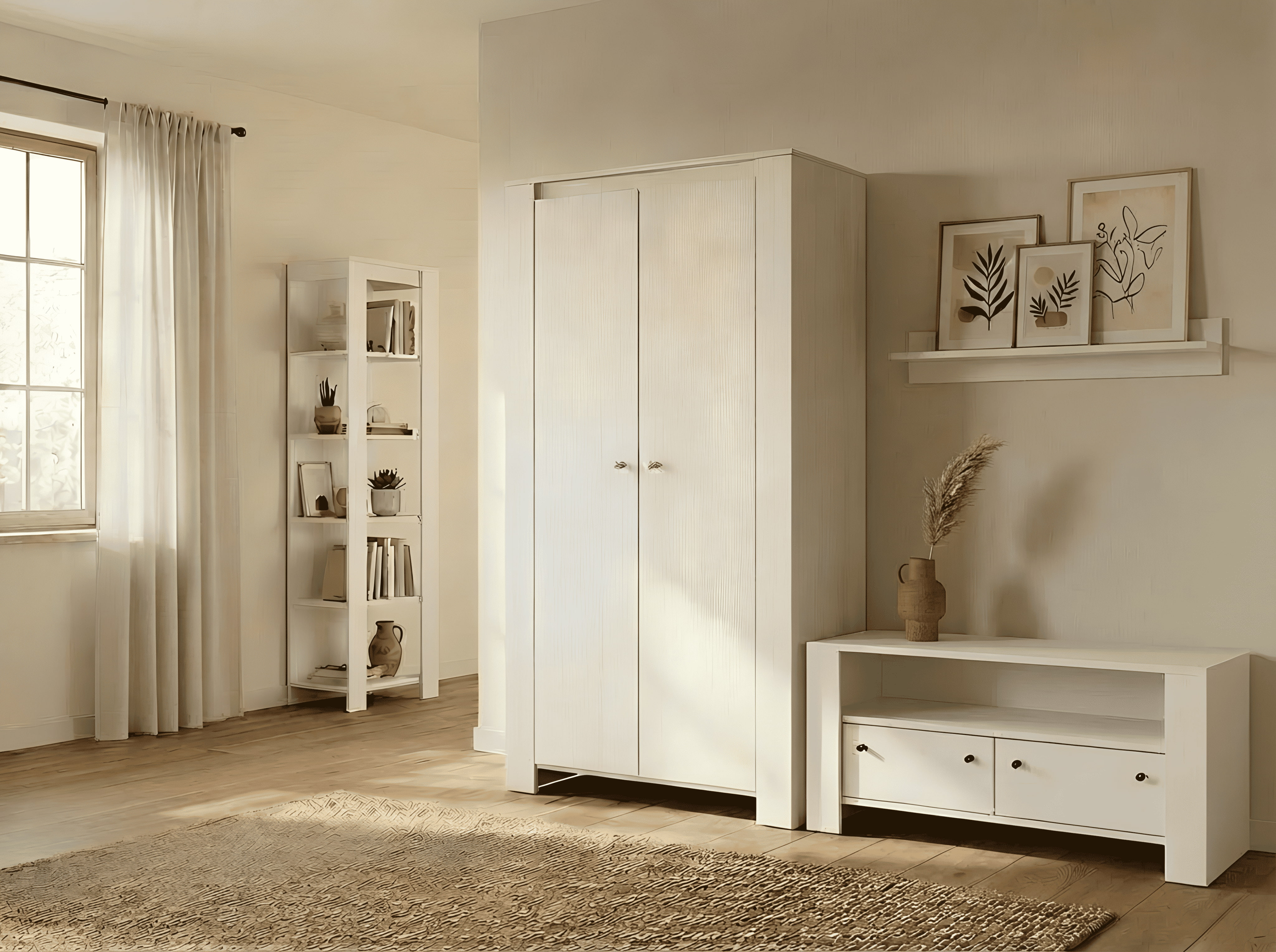 Fabrik Home Belfort 2-Door Hinged Wardrobe, Laminated Chipboard Minimalist Closet with Shelves and Hanging Space, 950x1970x506 mm