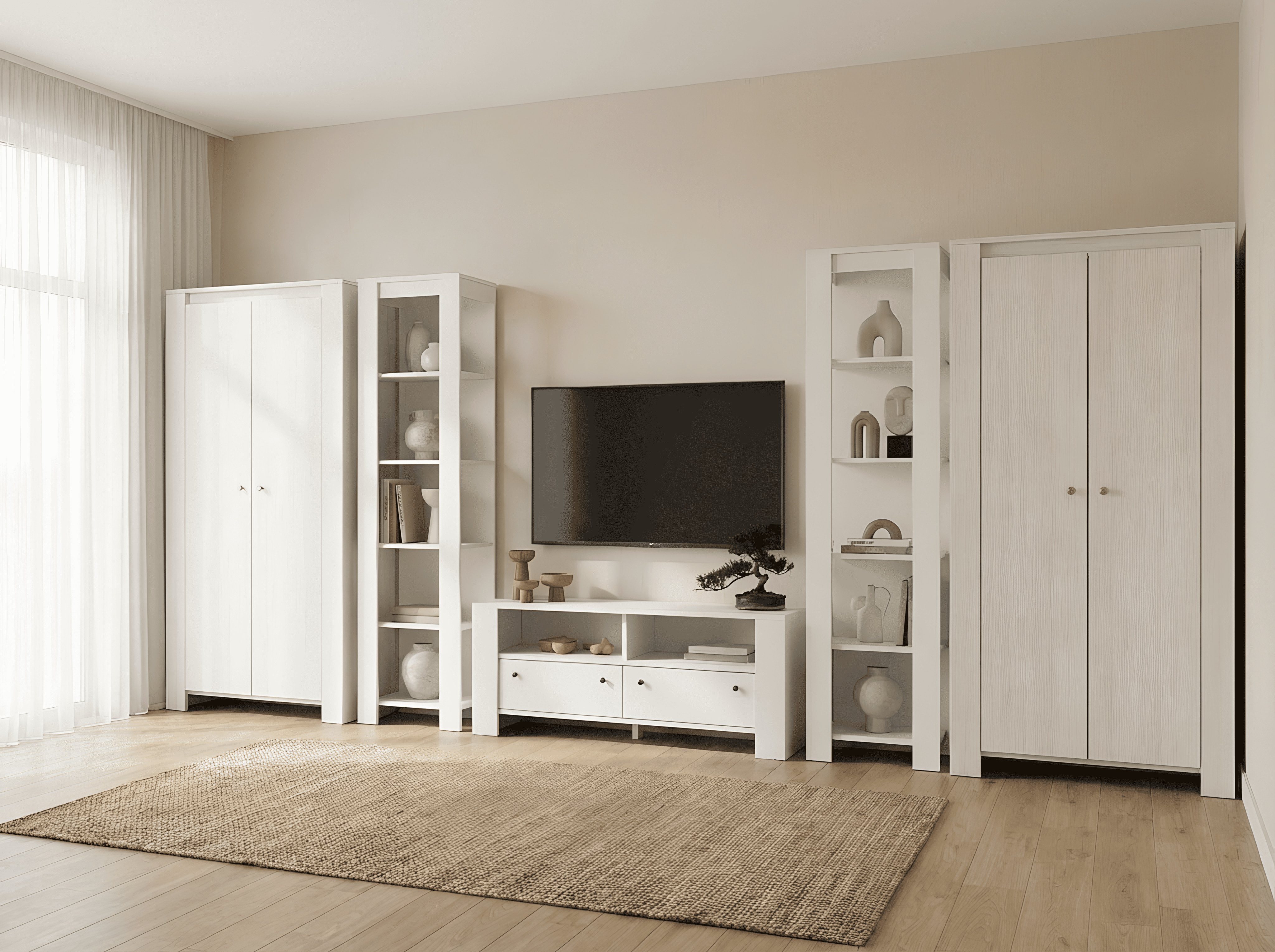 Fabrik Home Belfort 2-Door Hinged Wardrobe, Laminated Chipboard Minimalist Closet with Shelves and Hanging Space, 950x1970x506 mm