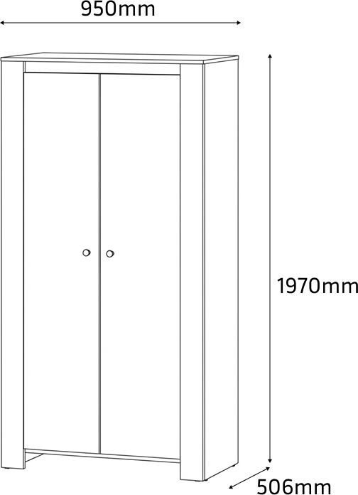 Fabrik Home Belfort 2-Door Hinged Wardrobe, Laminated Chipboard Minimalist Closet with Shelves and Hanging Space, 950x1970x506 mm