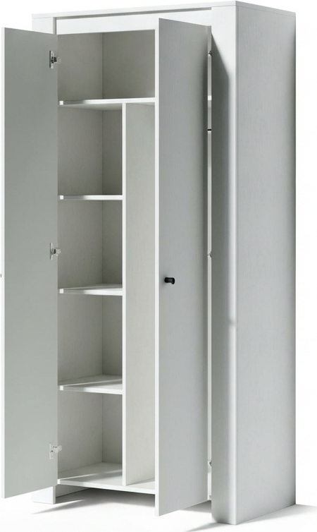 Fabrik Home Belfort 2-Door Hinged Wardrobe, Laminated Chipboard Minimalist Closet with Shelves and Hanging Space, 950x1970x506 mm