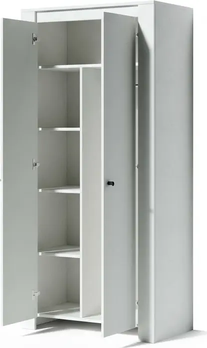 Fabrik Home Belfort 2-Door Hinged Wardrobe, Laminated Chipboard Minimalist Closet with Shelves and Hanging Space, 950x1970x506 mm