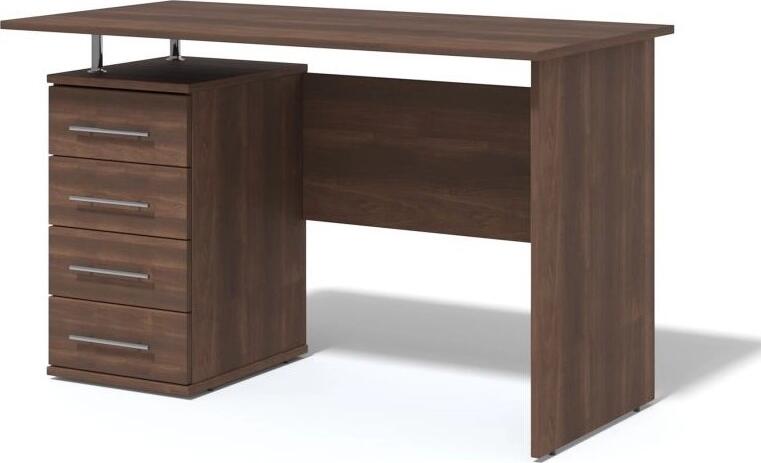 Fabrik Home Desk Nr.3, Dark Walnut, 1200x600x750 mm, Modern Office Table with Built-in Cabinet and 4 Drawers