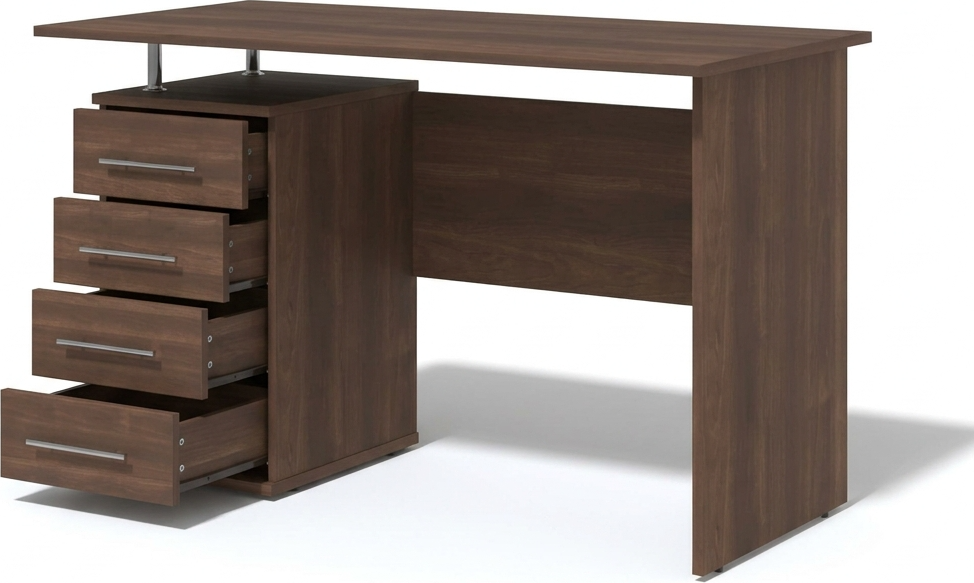 Fabrik Home Desk Nr.3, Dark Walnut, 1200x600x750 mm, Modern Office Table with Built-in Cabinet and 4 Drawers