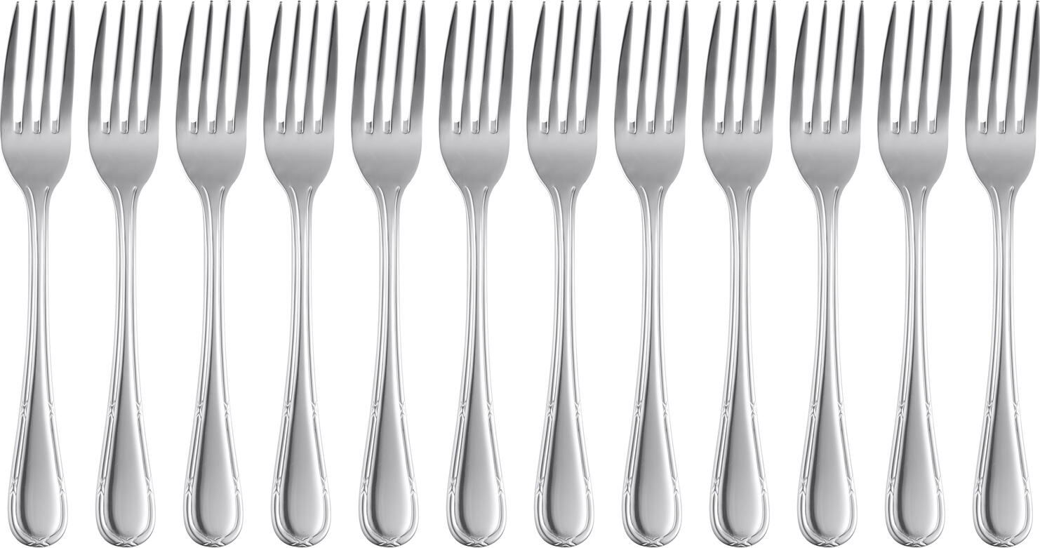 Pulsiva Marbella Table Fork Set of 12, 18/0 Chromium Stainless Steel, Mirror Polished, Rust-free and Nickel-free, 20.2 cm, Silver