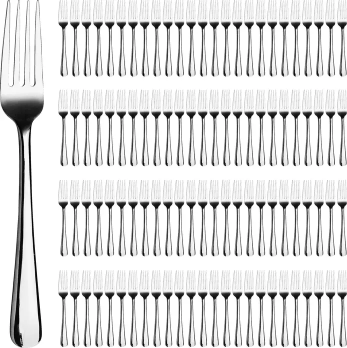 Set de 100 piese Furculite de Masa Pulsiva Florenz, Otel Inoxidabil 18/0 Crom, Poluite Oglinda, Rezistente la Rugina, 20 cm, Argintii
