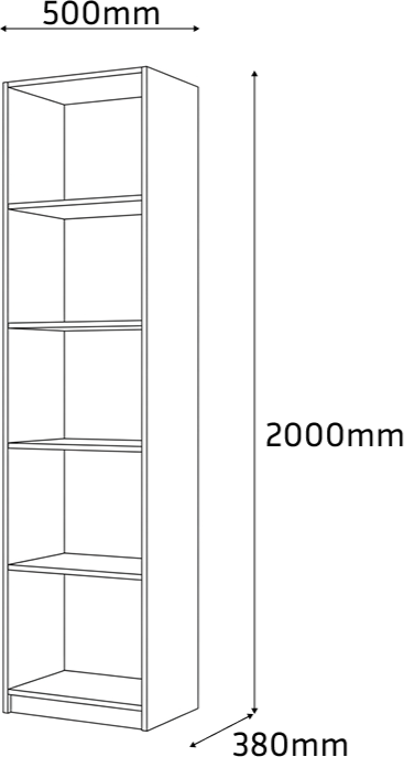 Fabrik Home Office Line No.5 Open Document Cabinet, 5 Compartments, White Ash Laminated PAL, ABS Edges, 2000x500x380 mm