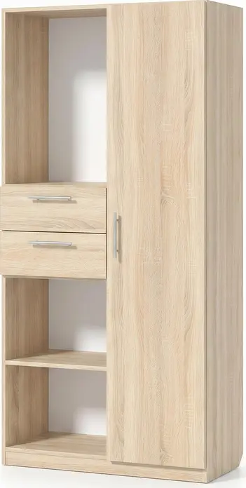 Комбинированный офисный шкаф Fabrik Home Office Line No.4 с открытыми полками и ящиками, Дуб Сонома, 800x2000x400мм