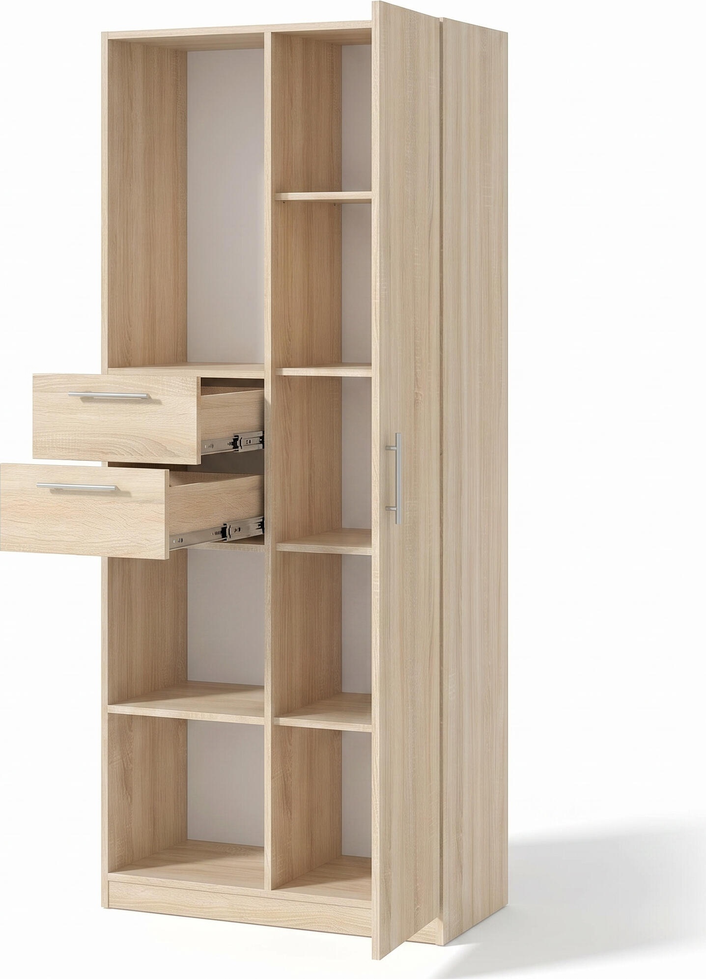 Комбинированный офисный шкаф Fabrik Home Office Line No.4 с открытыми полками и ящиками, Дуб Сонома, 800x2000x400мм