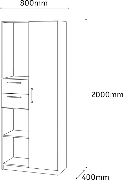 Комбинированный офисный шкаф Fabrik Home Office Line No.4 с открытыми полками и ящиками, Дуб Сонома, 800x2000x400мм