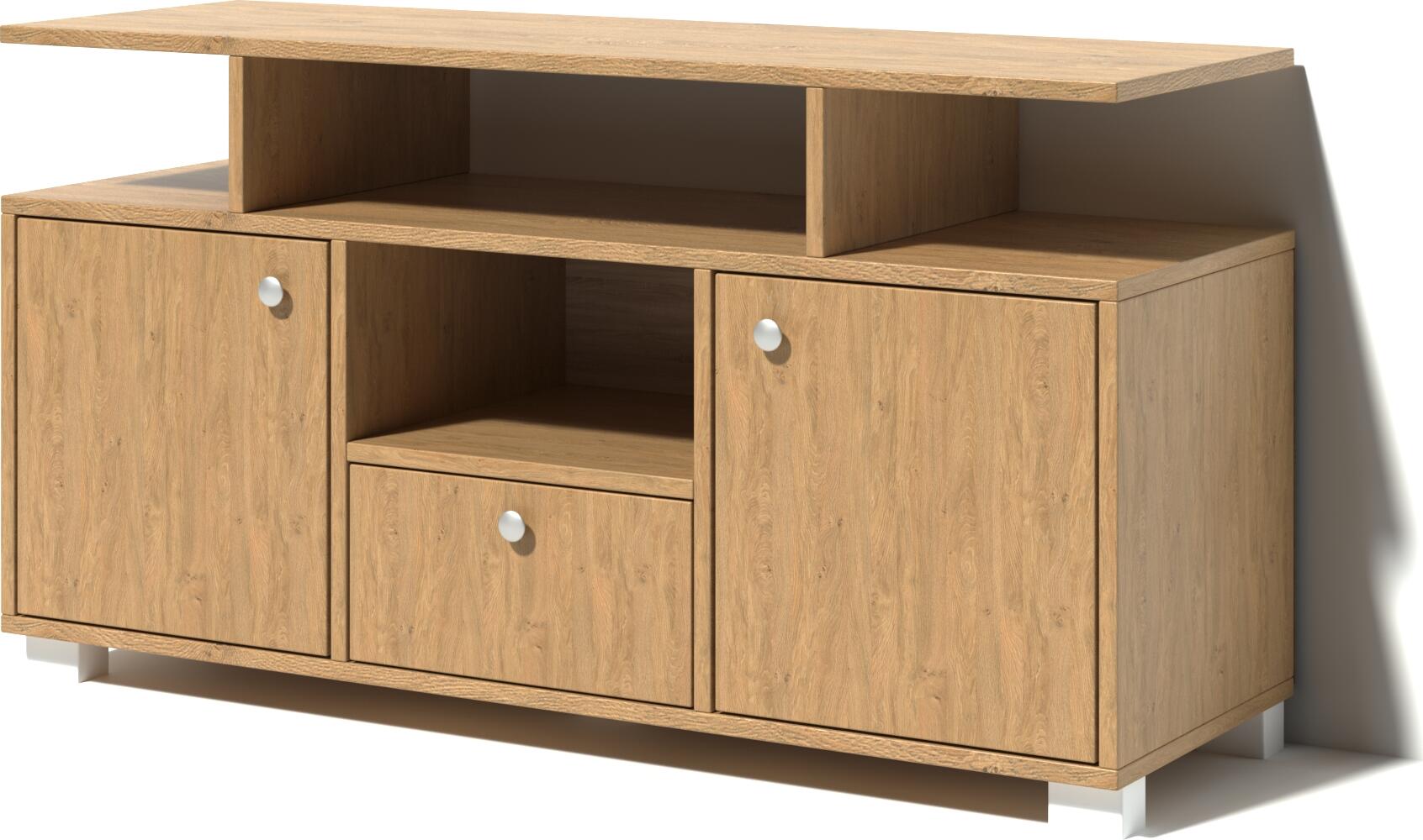 Fabrik Home FOREVER TV Stand, Laminated PAL 18mm, Stejar Pietros, Minimalist Style, 2 Drawers with Ball-Bearing Slides, Open Shelf, Side Cabinets