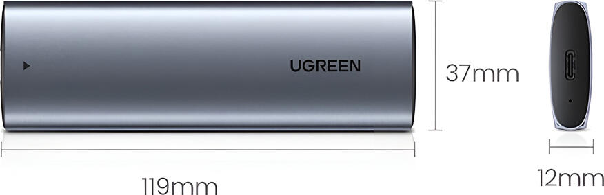 Внешний корпус UGREEN M.2 NVMe SSD RTL9210B USB 3.2 Gen 2 10Gbps, алюминиевый корпус для M Key B&M Key 2230 2242 2260 2280 SSD до 2ТБ, без инструментов