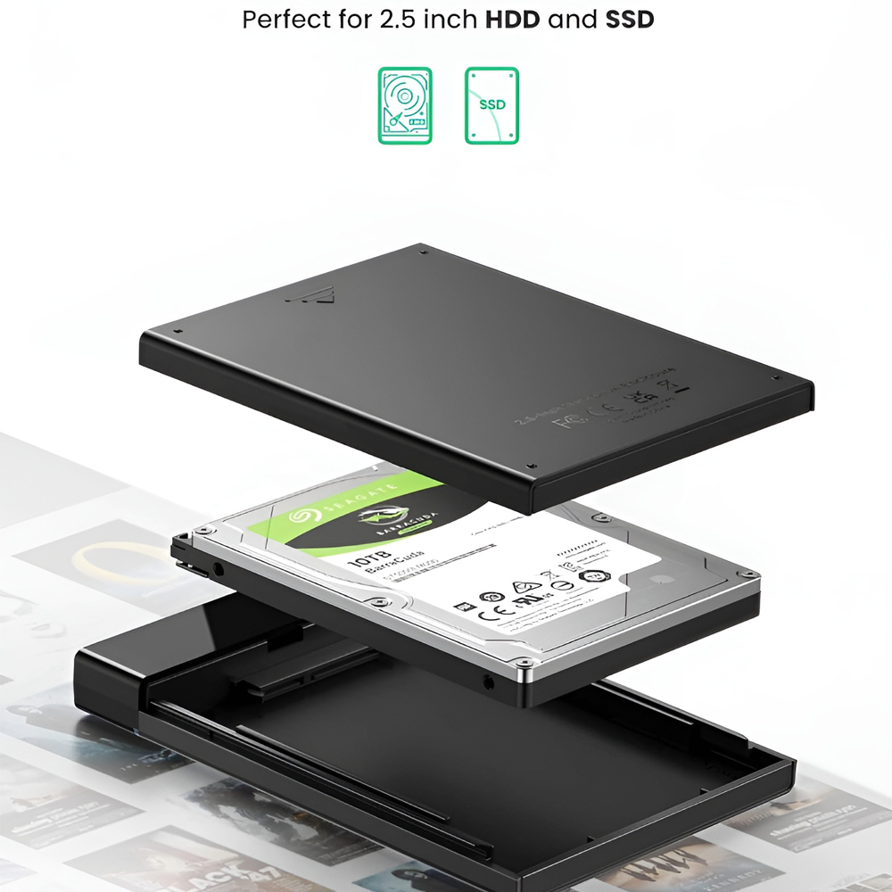 Cutie Externa UGREEN pentru Hard Disk 2.5 Inch SATA III, Negru, USB-C 3.1 Gen 2, 6Gbps, Suport UASP, Instalare fara instrumente, Chipset ASMedia ASM235CM