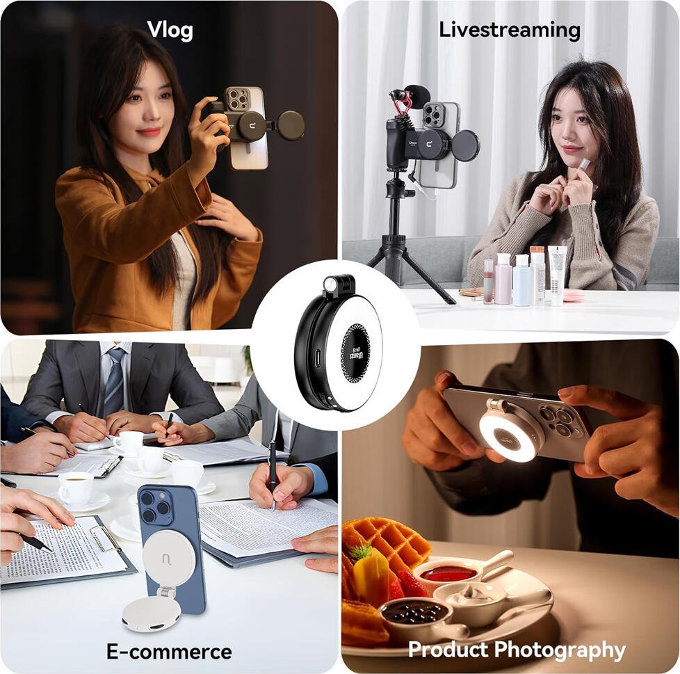 Lampa Ring LED de buzunar Ulanzi LM-19 pentru Selfie, Lumina de Umplere Magnetica compatibila MagSafe, Temperatura Culoare 2500K-8500K, CRI 95+, Pliabila cu Suport Telefon