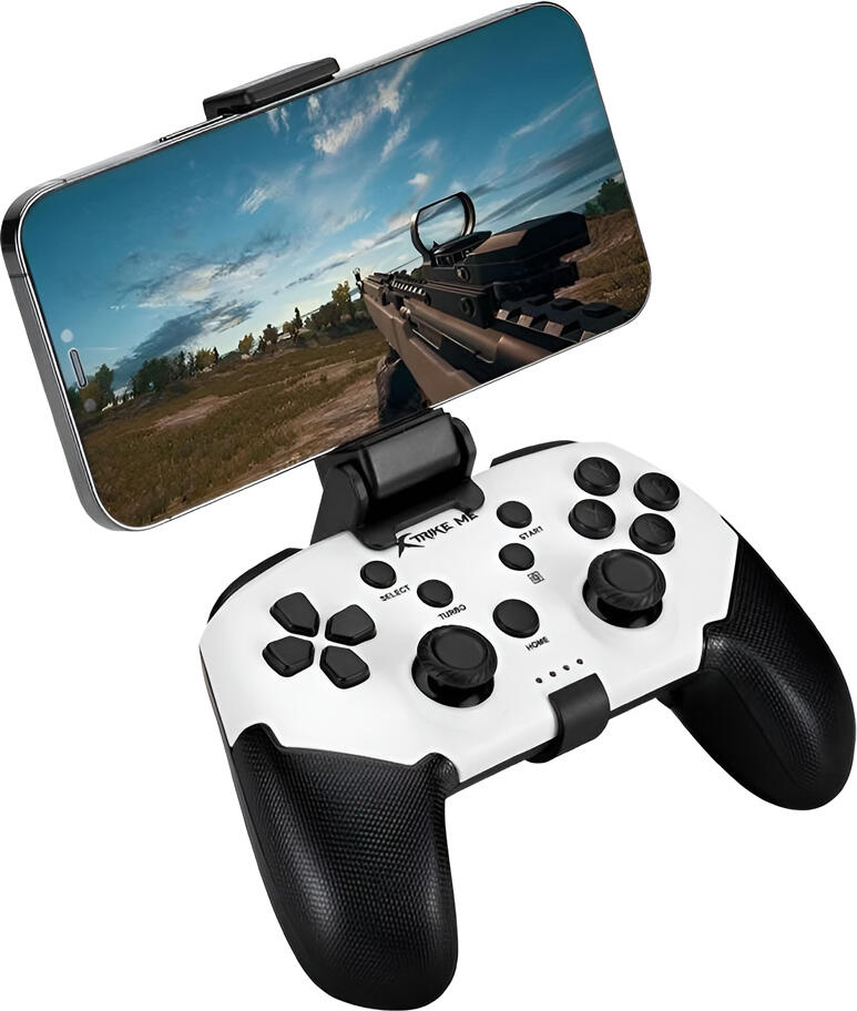 Xtrike Me GP-43 Wireless Gamepad Controller for PC, PS4, PS3, Android, iOS, Ergonomic Design, Force Feedback, USB Type-C, White, with Phone Holder