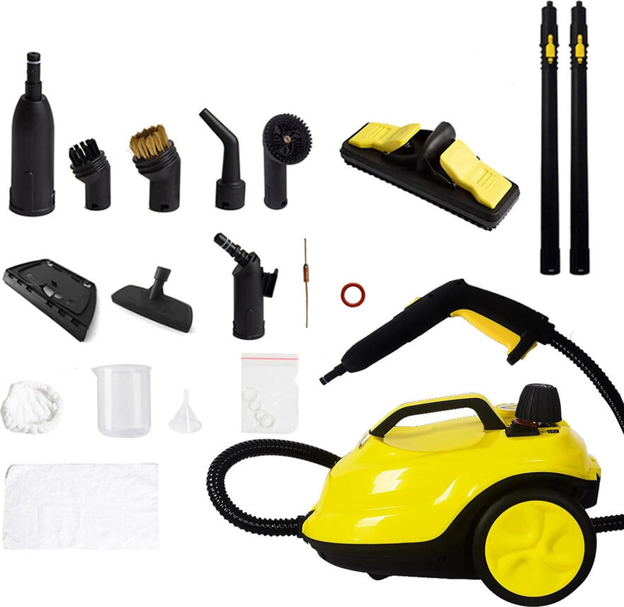 Balashov SE8620 High-Pressure Steam Cleaner, 2000W, 220V, 5 bar, 2L Tank, Yellow, Stainless Steel and PP, Set of 18 Pieces with Accessories