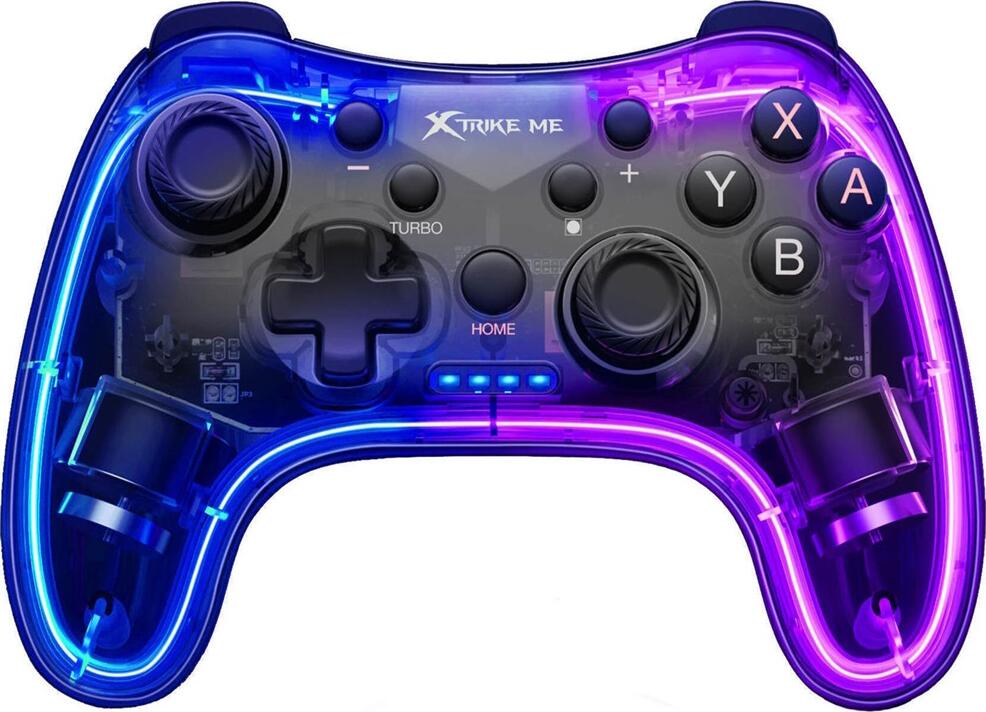 Gamepad Wireless Xtrike Me GP-52 cu iluminare RGB, Force Feedback, Baterie 800mAh, pentru Android, iOS, PC, PS3, PS4, Nintendo Switch, cu suport telefon