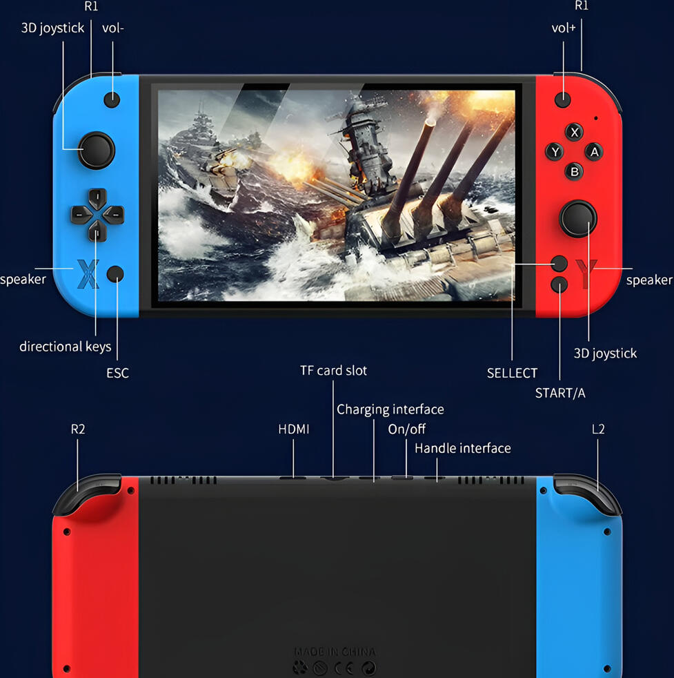 DDZONE G90 Handheld Retro Game Console, 7-inch IPS HD Screen, Quad-Core ARM Cortex-A7MP, 1GB RAM, 64GB Storage, Linux, 30+ Emulators, Dual 3D Joysticks