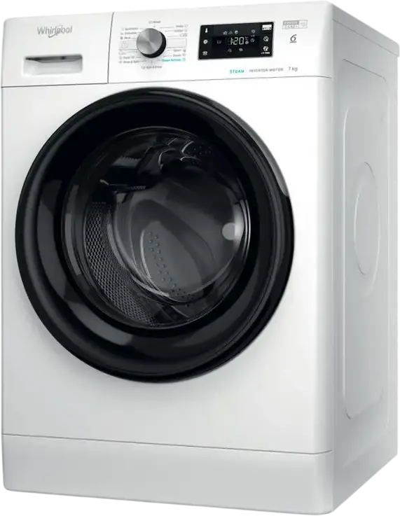 Whirlpool FFB 7469 BV EE Front-Load Washing Machine, 7 kg Capacity, 1400 rpm Spin Speed, Inverter Motor, Steam Cleaning, Energy Class A, White/Black
