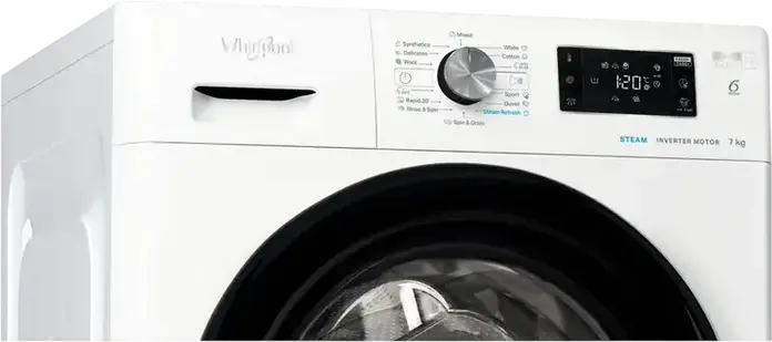 Whirlpool FFB 7469 BV EE Front-Load Washing Machine, 7 kg Capacity, 1400 rpm Spin Speed, Inverter Motor, Steam Cleaning, Energy Class A, White/Black