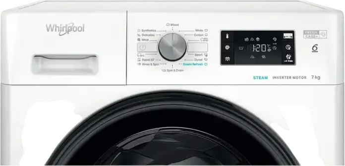 Whirlpool FFB 7469 BV EE Front-Load Washing Machine, 7 kg Capacity, 1400 rpm Spin Speed, Inverter Motor, Steam Cleaning, Energy Class A, White/Black