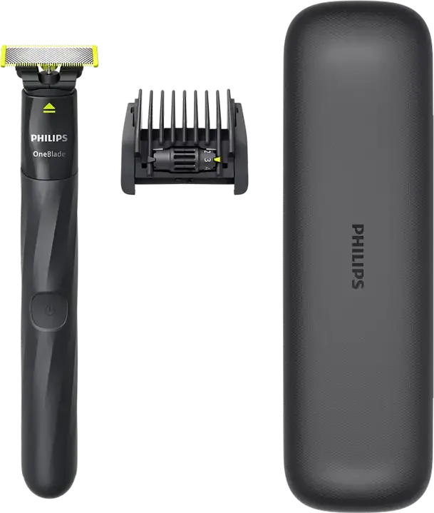 Trimmer Hibrid Philips OneBlade QP1424/65 pentru Barbati, Ras, Tundere si Conturare, Lama Otel Inoxidabil, 5 Setari Lungime, Incarcare USB, Rezistent la Apa