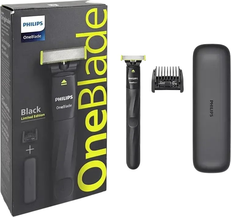 Trimmer Hibrid Philips OneBlade QP1424/65 pentru Barbati, Ras, Tundere si Conturare, Lama Otel Inoxidabil, 5 Setari Lungime, Incarcare USB, Rezistent la Apa