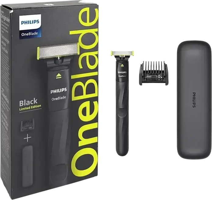 Trimmer Hibrid Philips OneBlade QP1424/65 pentru Barbati, Ras, Tundere si Conturare, Lama Otel Inoxidabil, 5 Setari Lungime, Incarcare USB, Rezistent la Apa