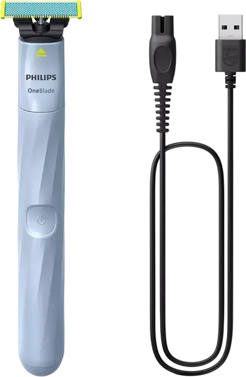 Philips OneBlade First Shave QP1324/20 Aparat de Ras Electric pentru Adolescenti, Wet & Dry, Lama Anti-Frictie din Otel Inoxidabil, Incarcare USB, Albastru Deschis