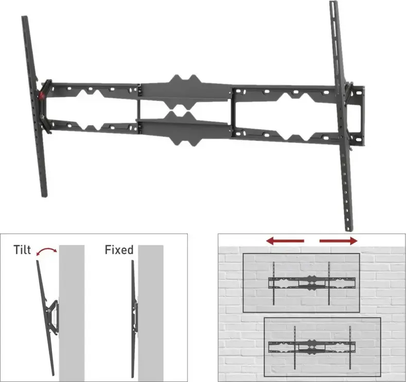 Barkan BM510 Giant TV Wall Mount for 55-115 inch Screens, 2-in-1 Tilt and Fixed, VESA up to 1200x600mm, Max Load 120kg, Black