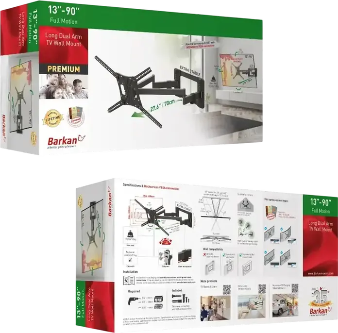 Suport de perete cu mișcare completă Barkan BM564L pentru TV 55"-100", Capacitate Max 70kg, VESA până la 850x400mm, Extensie 70cm, Negru