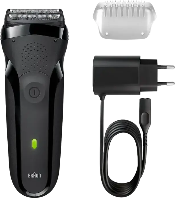 Aparat de ras electric Braun Series 3 300s cu sita, Cap 3D 3-Flex, Utilizare Uscat si Umed, Impermeabil, Trimer integrat, Baterie Ni-MH, Negru