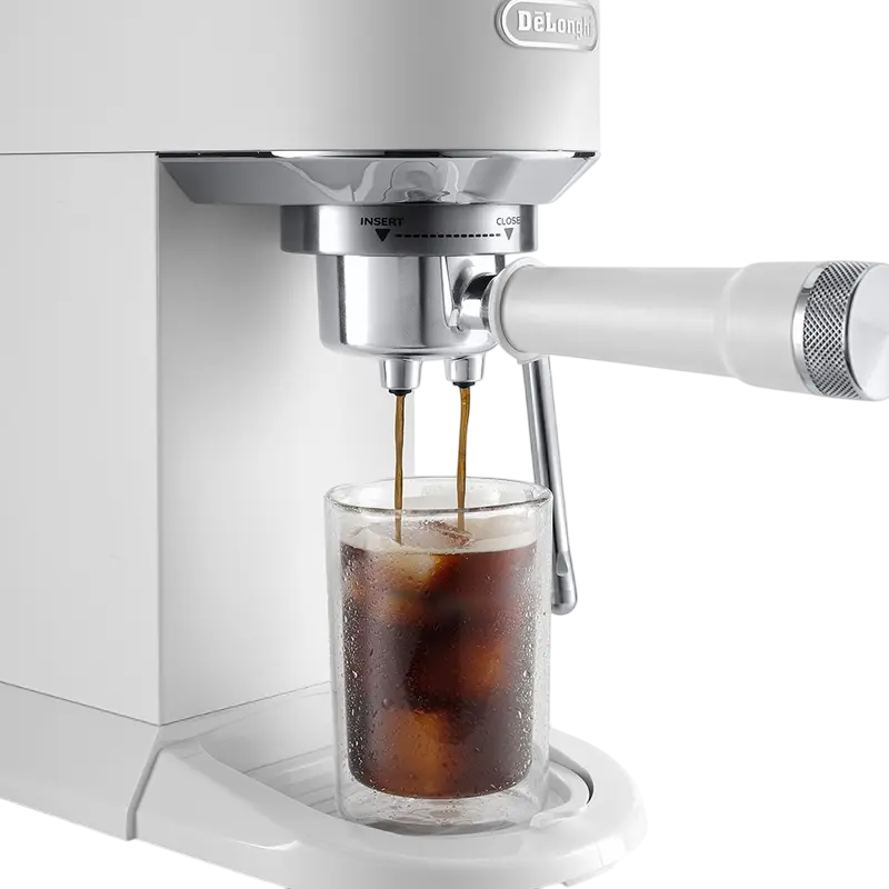 DeLonghi Dedica Duo EC890 Manual Espresso Machine, 1450W, 15 Bar, 1.1L Tank, Cold Extraction Technology, LED Display, White, Set of 8 Pieces